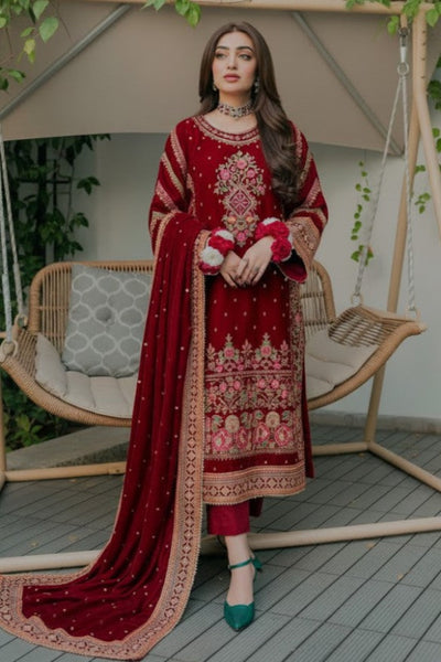 3 Piece Stitched Velvet Suit - Ready To Wear