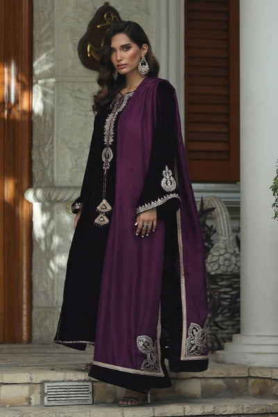 3 Piece Stitched Velvet Embroidered Suit - Ready To Wear