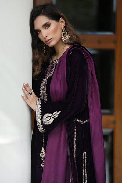 3 Piece Stitched Velvet Embroidered Suit - Ready To Wear