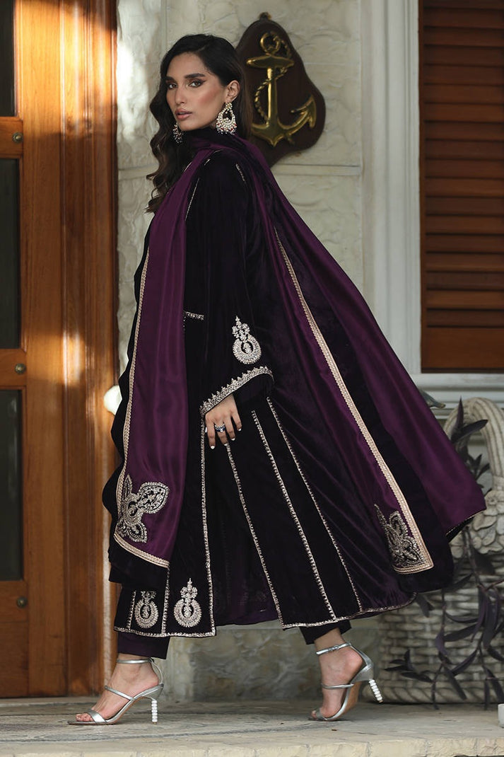 3 Piece Stitched Velvet Embroidered Suit - Ready To Wear