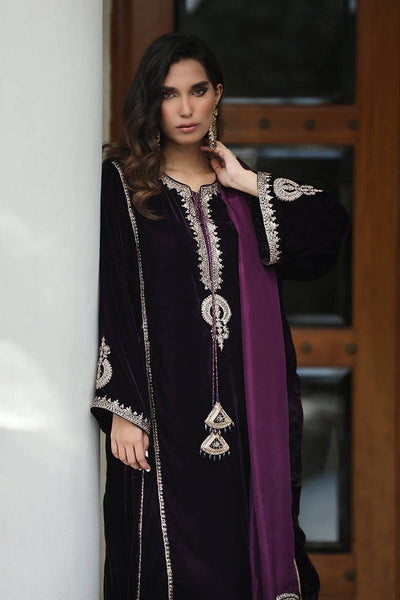 3 Piece Stitched Velvet Embroidered Suit - Ready To Wear
