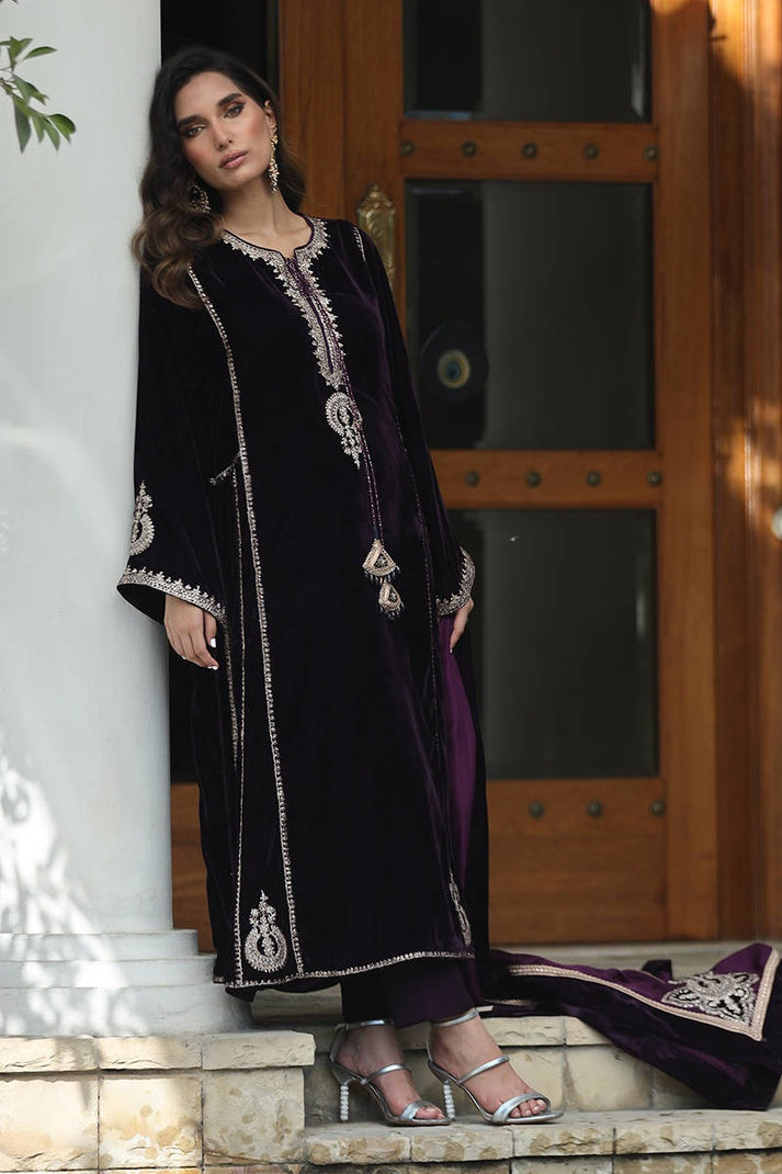 3 Piece Stitched Velvet Embroidered Suit - Ready To Wear