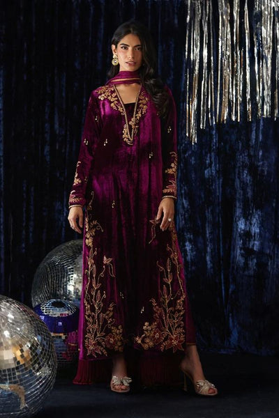 3 Piece Stitched Velvet Suit - Ready To Wear