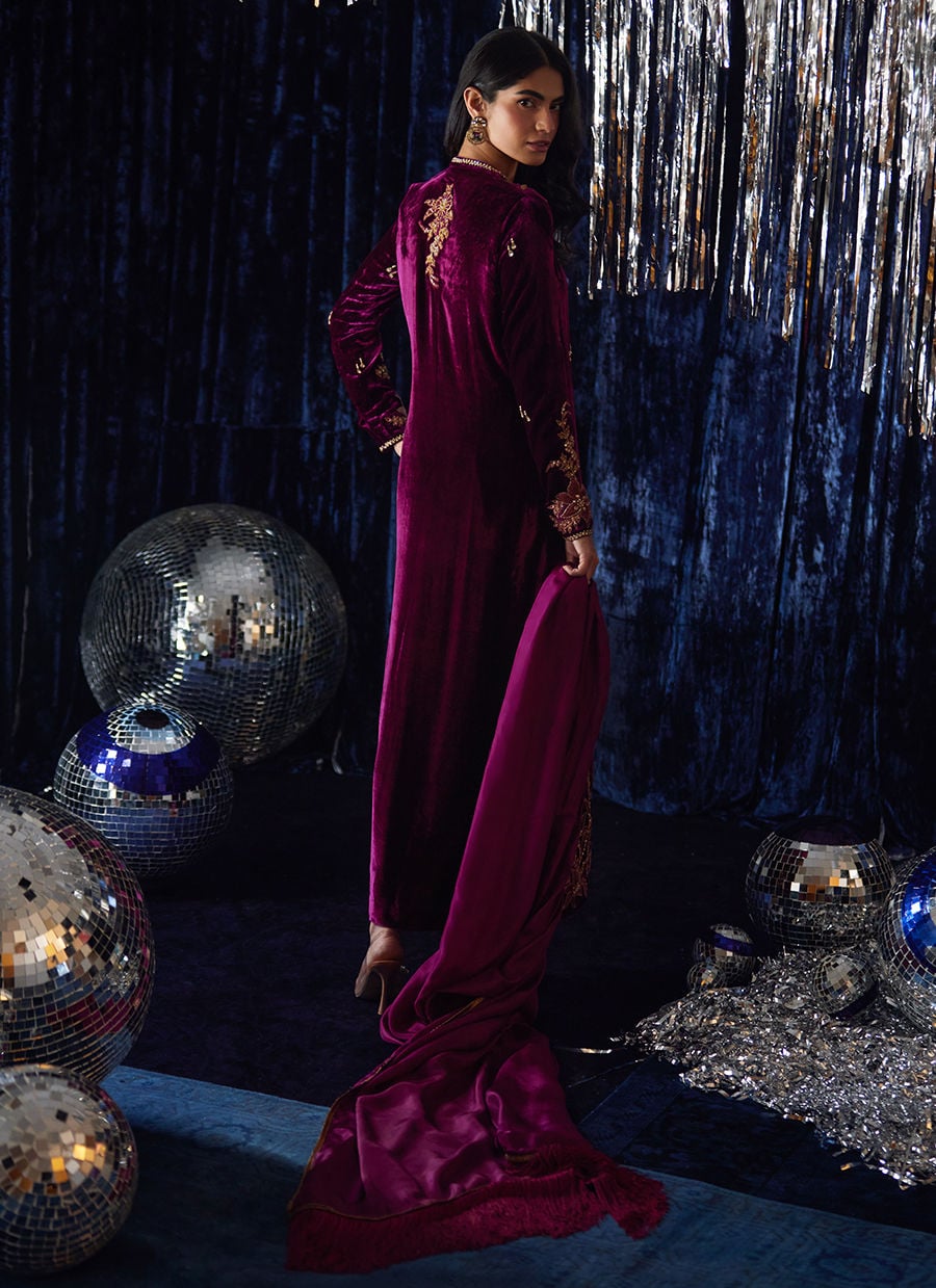 3 Piece Stitched Velvet Suit - Ready To Wear