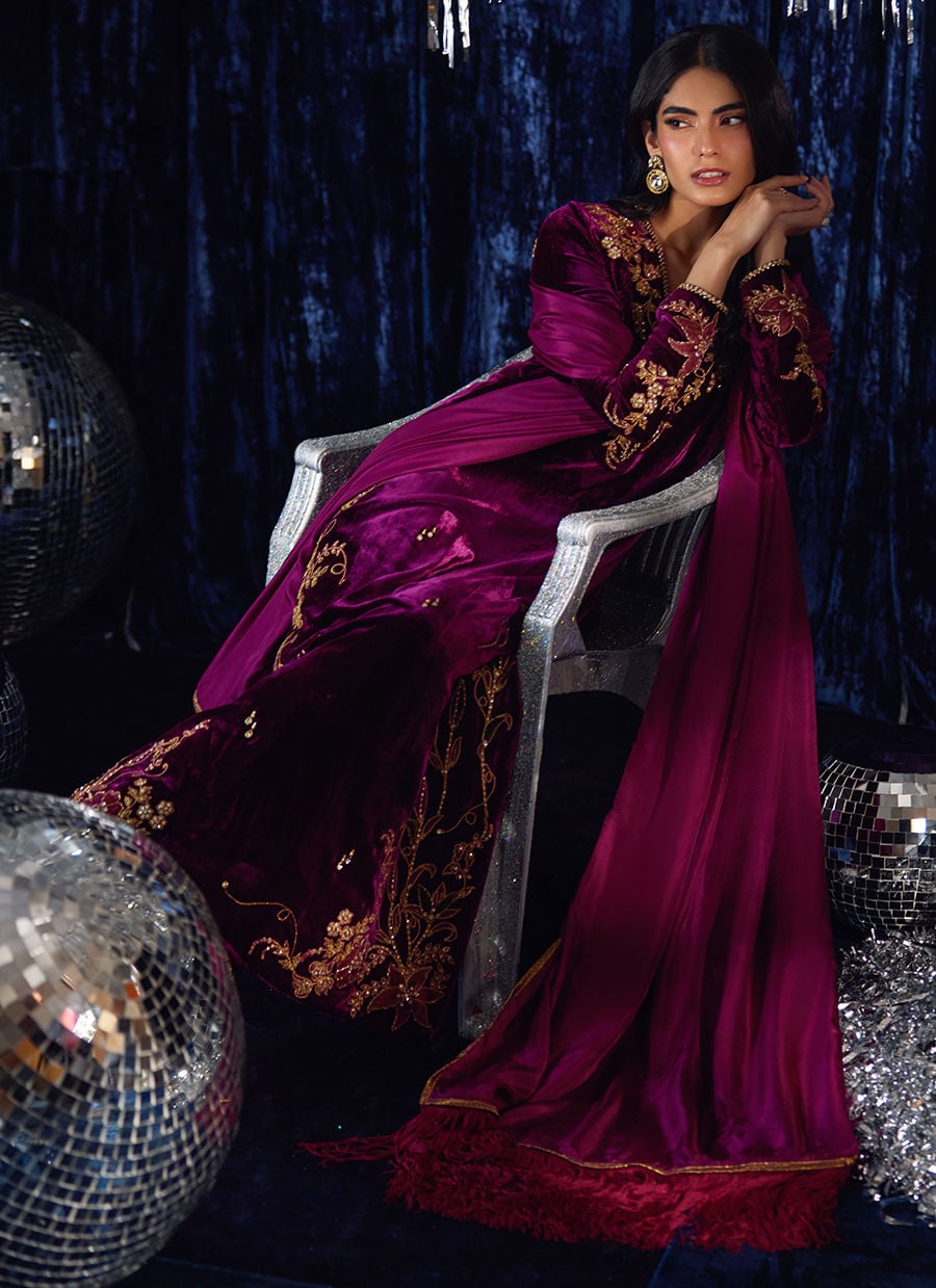 3 Piece Stitched Velvet Suit - Ready To Wear