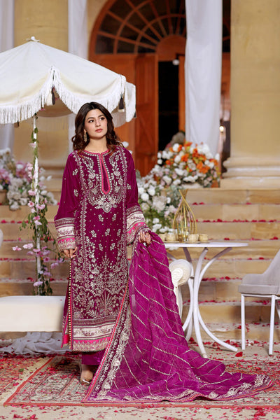 3 Piece Stitched Embroidered Velvet Suit - Ready To Wear