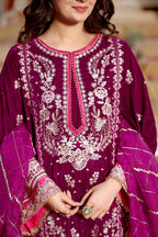 3 Piece Stitched Embroidered Velvet Suit - Ready To Wear