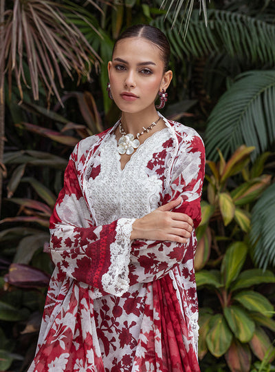 3 Piece Stitched Lawn Suit - Ready To Wear