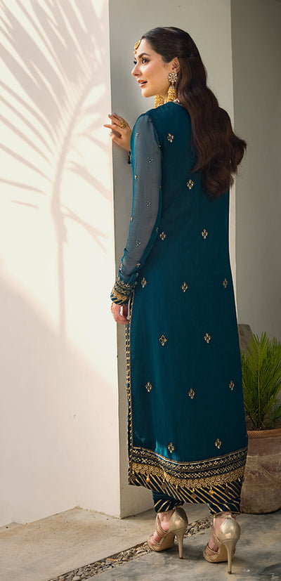 3 Piece Stitched Chiffon Embroidered Designer Dress - Ready To Wear