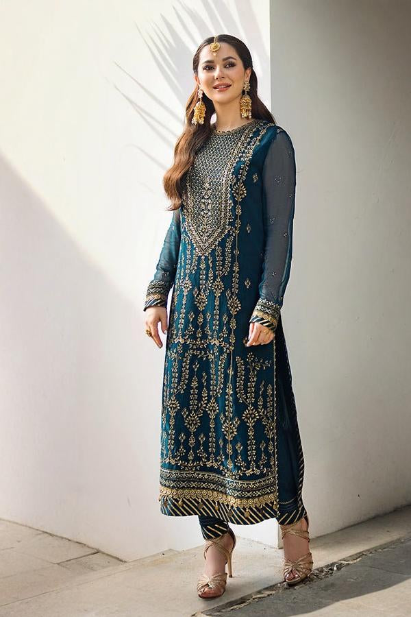3 Piece Stitched Chiffon Embroidered Designer Dress - Ready To Wear