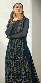 3 Piece Stitched Chiffon Embroidered Designer Dress - Ready To Wear