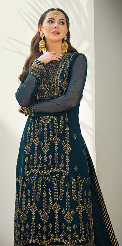 3 Piece Stitched Chiffon Embroidered Designer Dress - Ready To Wear