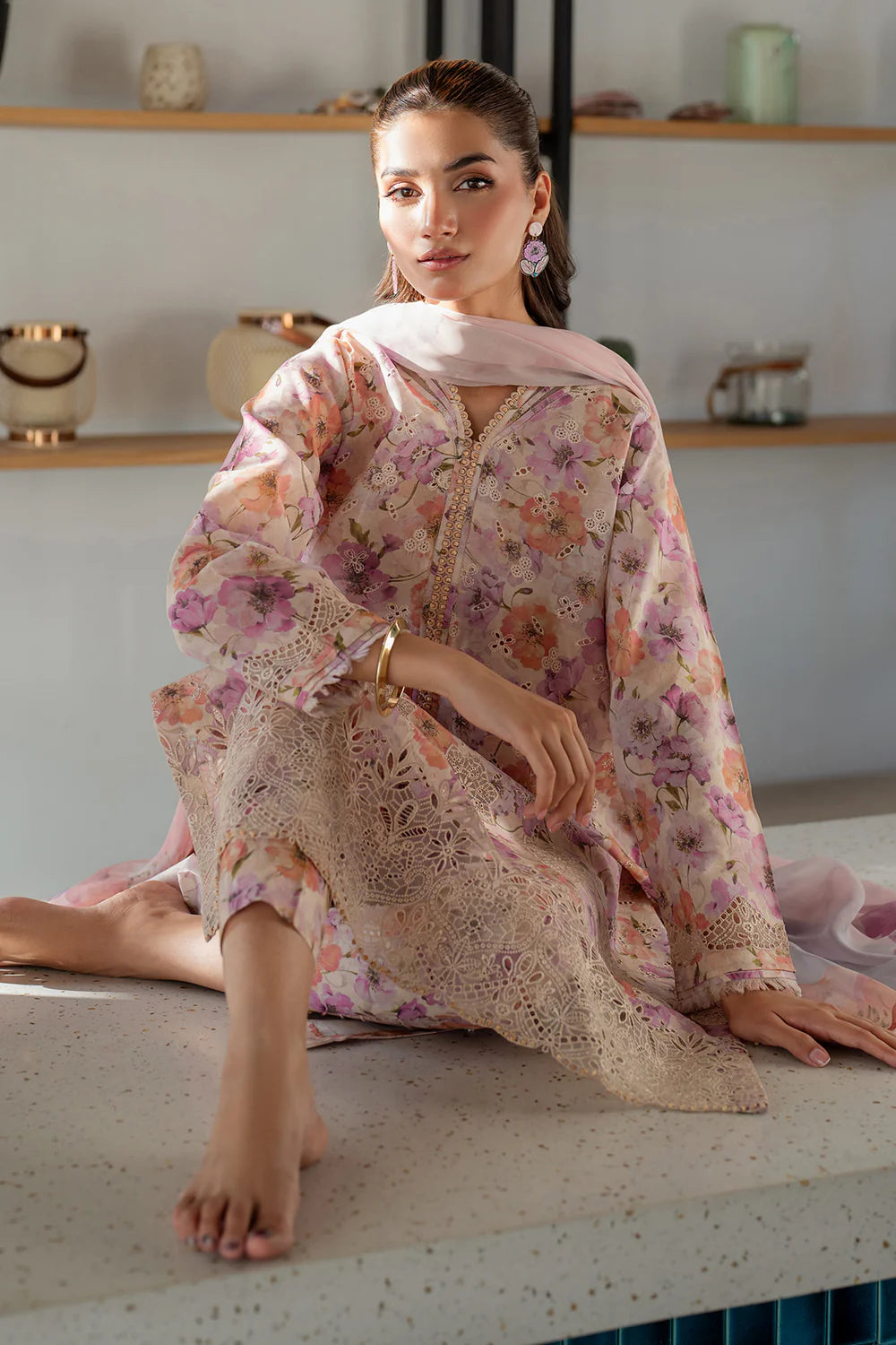 03-Piece Printed Lawn Suit With Chikankari Embroidered- Ready To Wear
