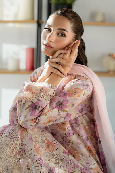03-Piece Printed Lawn Suit With Chikankari Embroidered- Ready To Wear