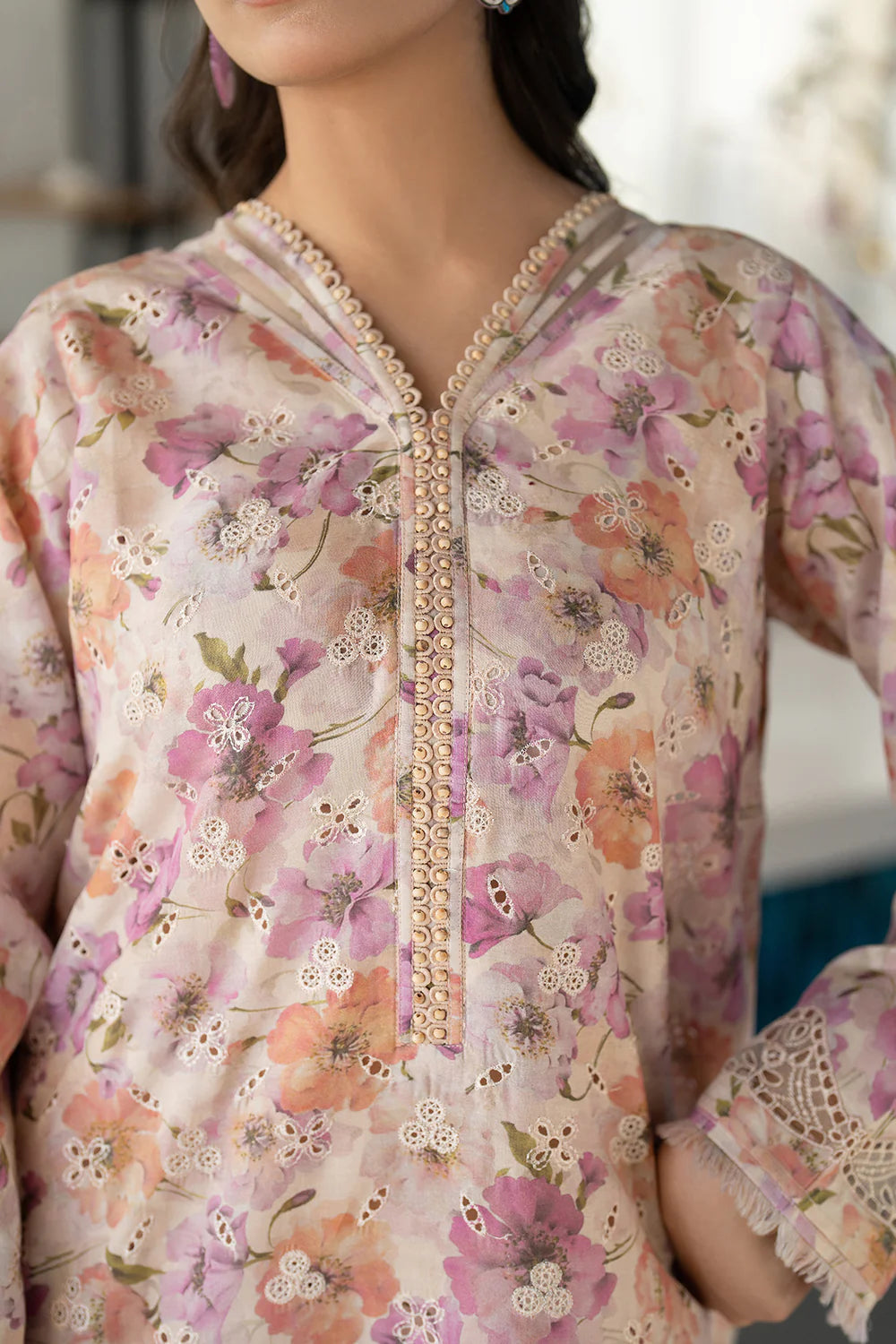 03-Piece Printed Lawn Suit With Chikankari Embroidered- Ready To Wear