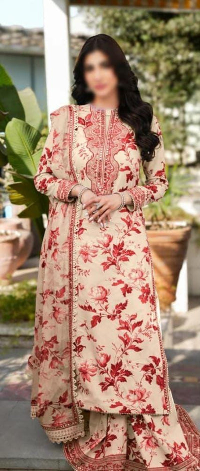 3 Piece Stitched Lawn Suit - Ready To Wear