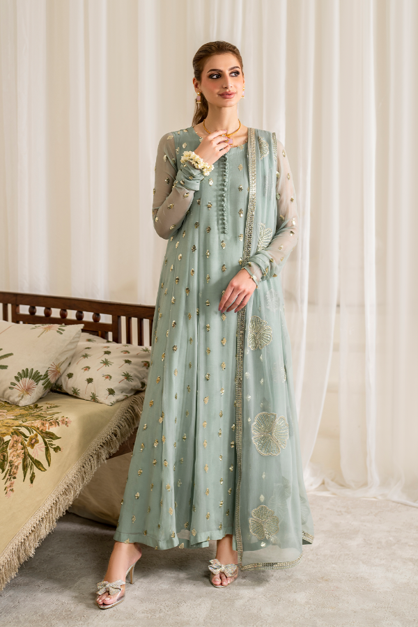 3 Piece Stitched Chiffon Embroidered Suit - Ready To Wear