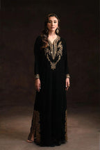 Stitched Black Velvet Kaftan - Ready To Wear