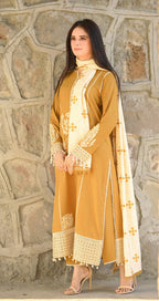 3 Piece Stitched Dhanak Suit - Ready To Wear