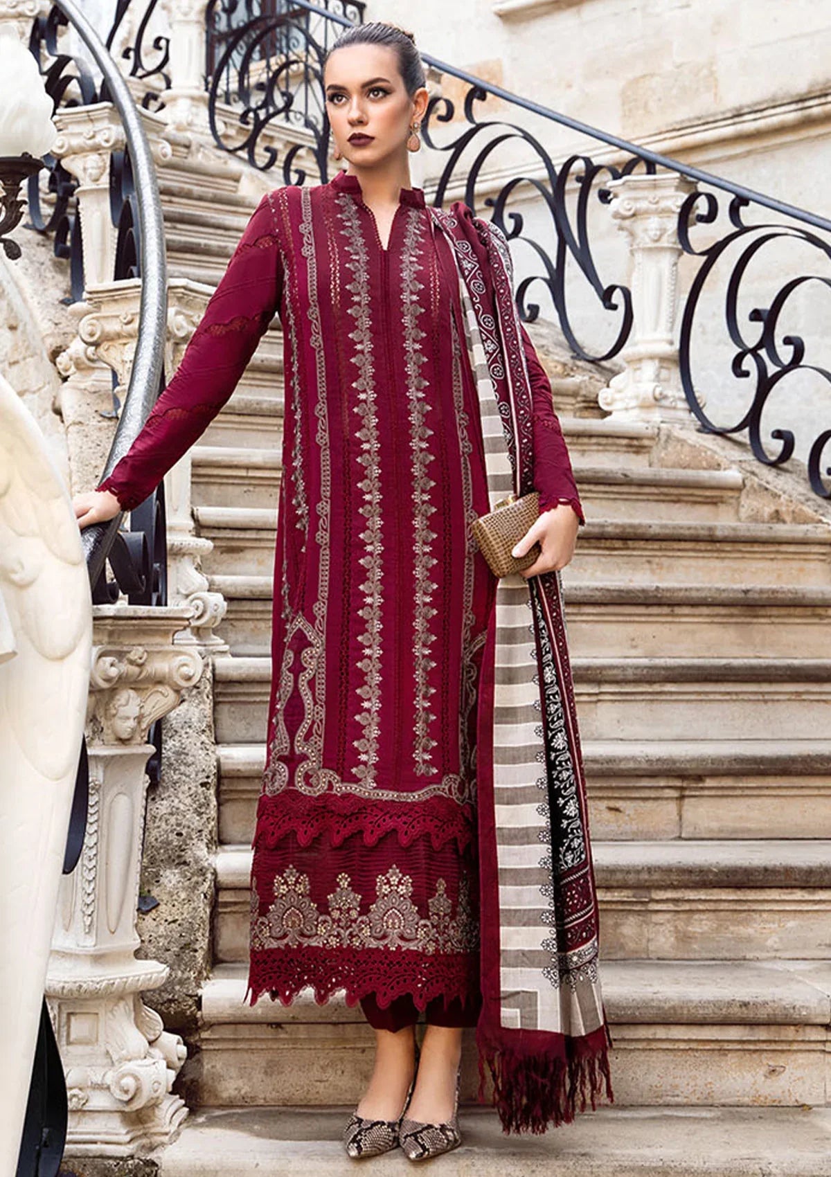 03-Piece Lawn Suit With Schiffli Embroidery - Ready To Wear