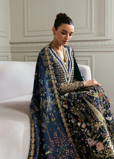Midnight Navy & Gold: Embroidered Organza Long Shirt | Ready To Wear