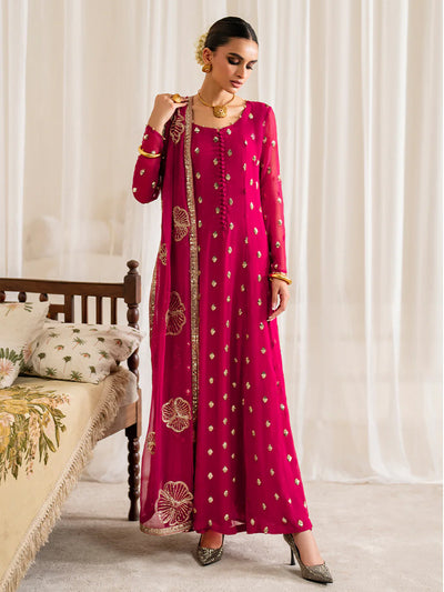 3 Piece Stitched Chiffon Embroidery Dress - Ready To Wear