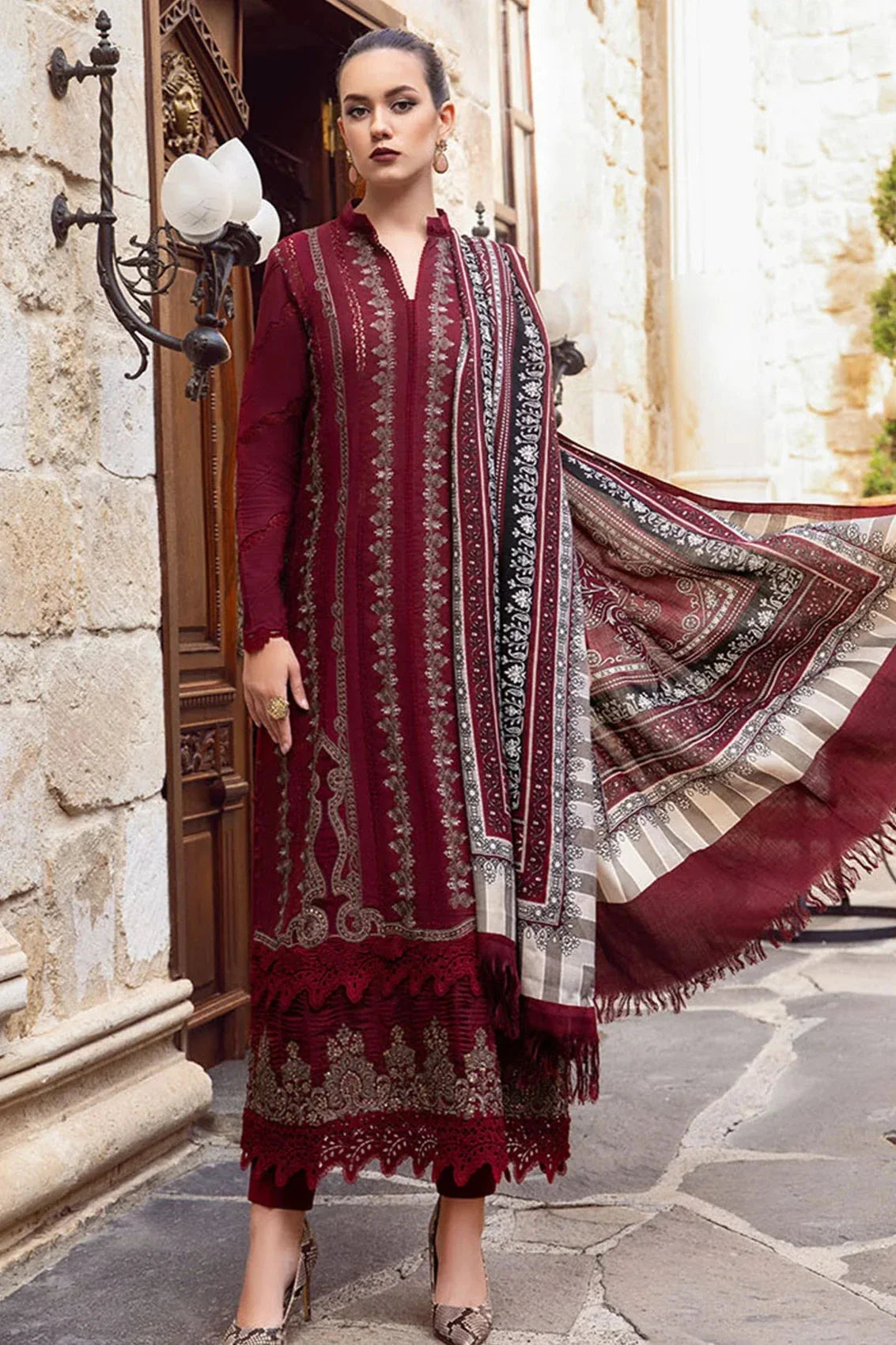 03-Piece Lawn Suit With Schiffli Embroidery - Ready To Wear