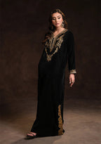 Stitched Black Velvet Kaftan - Ready To Wear
