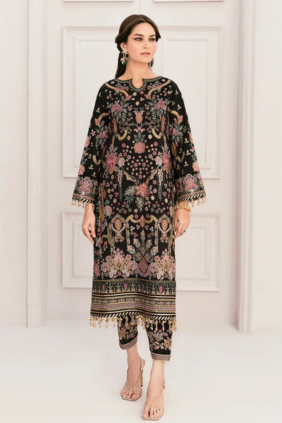 Jet Black & Multi-Color Paisley Embroidered Silk Suit | Ready To Wear