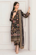 Jet Black & Multi-Color Paisley Embroidered Silk Suit | Ready To Wear