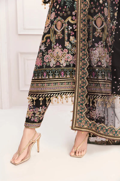 Jet Black & Multi-Color Paisley Embroidered Silk Suit | Ready To Wear
