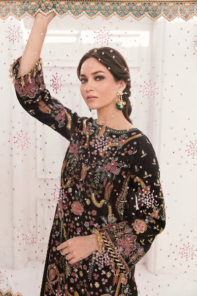 Jet Black & Multi-Color Paisley Embroidered Silk Suit | Ready To Wear