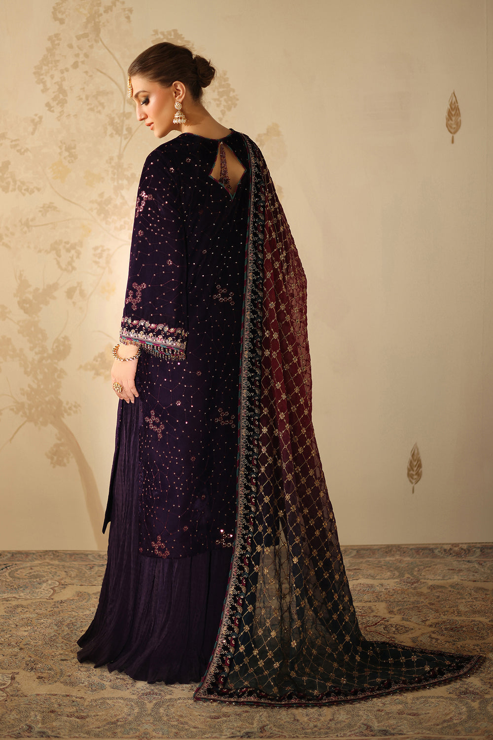 3 Piece Stitched Velvet Embroidered Suit - Ready To Wear