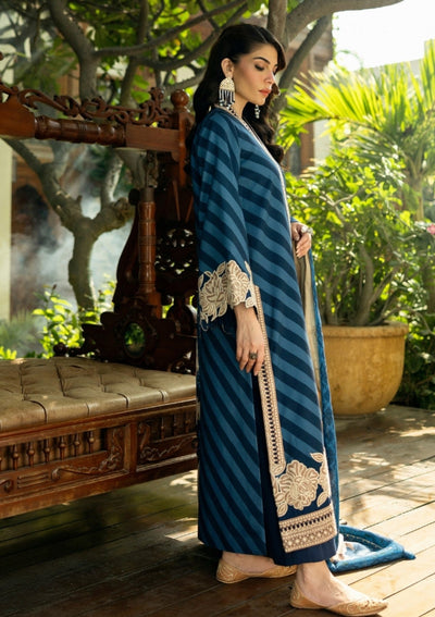 Deep Teal & Ivory - Printed Lawn Suit With Chiffon Dupatta | Ready To Wear