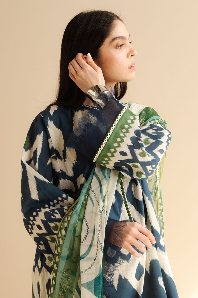 3 Piece Stitched Printed Lawn Suit - Ready To Wear