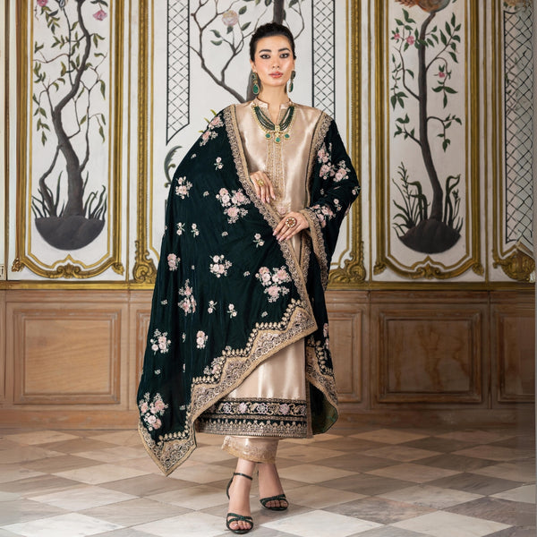 3 Piece Stitched Velvet Suit - Ready To Wear