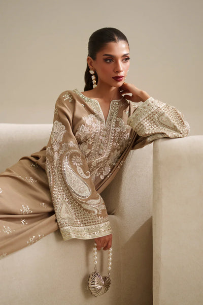 Dune Beige: Embroidered Raw Silk Kaftan | Ready To Wear