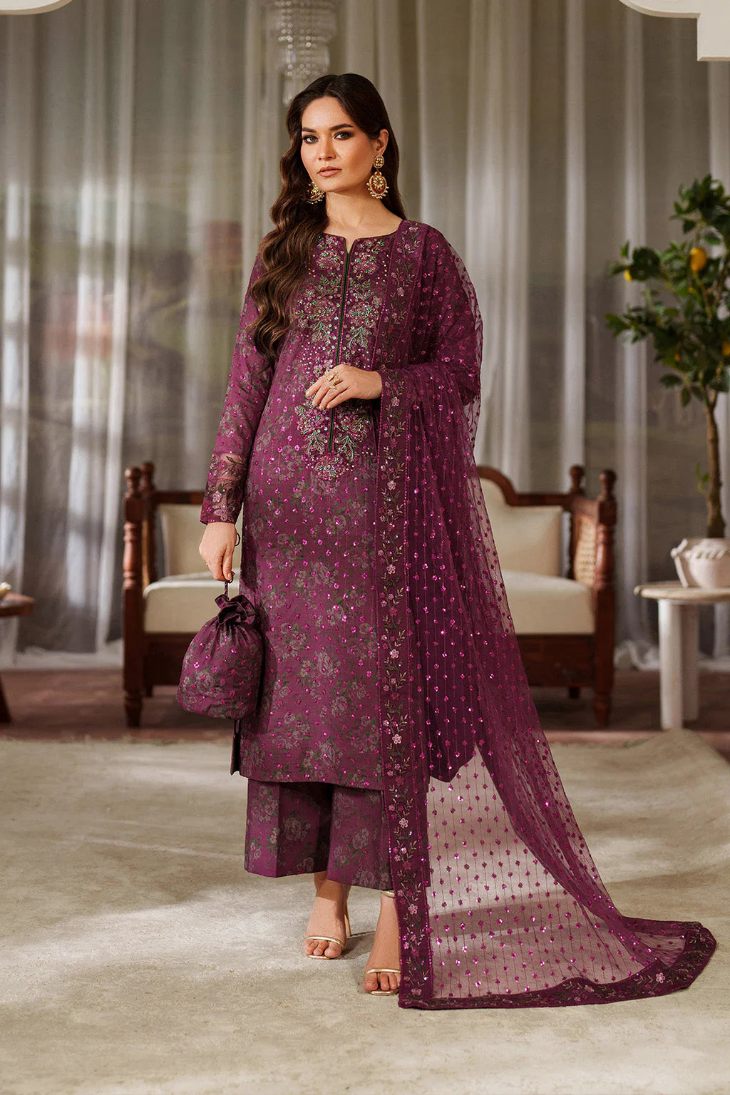 03-Piece Printed Lawn Suit With Embroidered - Ready To Wear