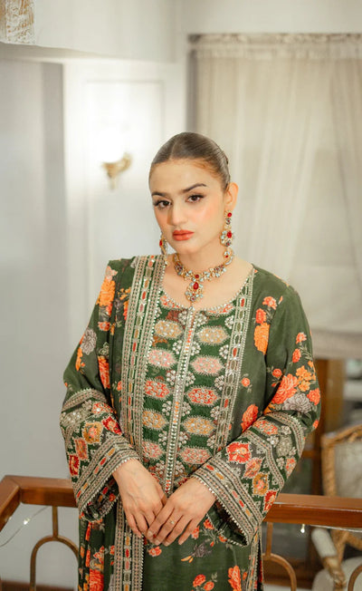 3 Piece Stitched Embroidery Silk Suit - Ready To Wear