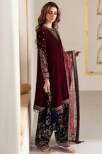3 Piece Stitched Embroidered Velvet Suit - Ready To Wear