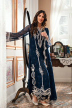 Navy Blue - Embroidered Chiffon Suit With Malai Trouser | Ready To Wear