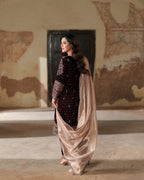 3 Piece Stitched Velvet Embroidery Suit - Ready To Wear