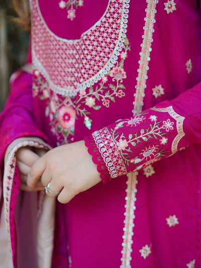 3 Piece Stitched Embroidered Cotton Suit - Ready To Wear