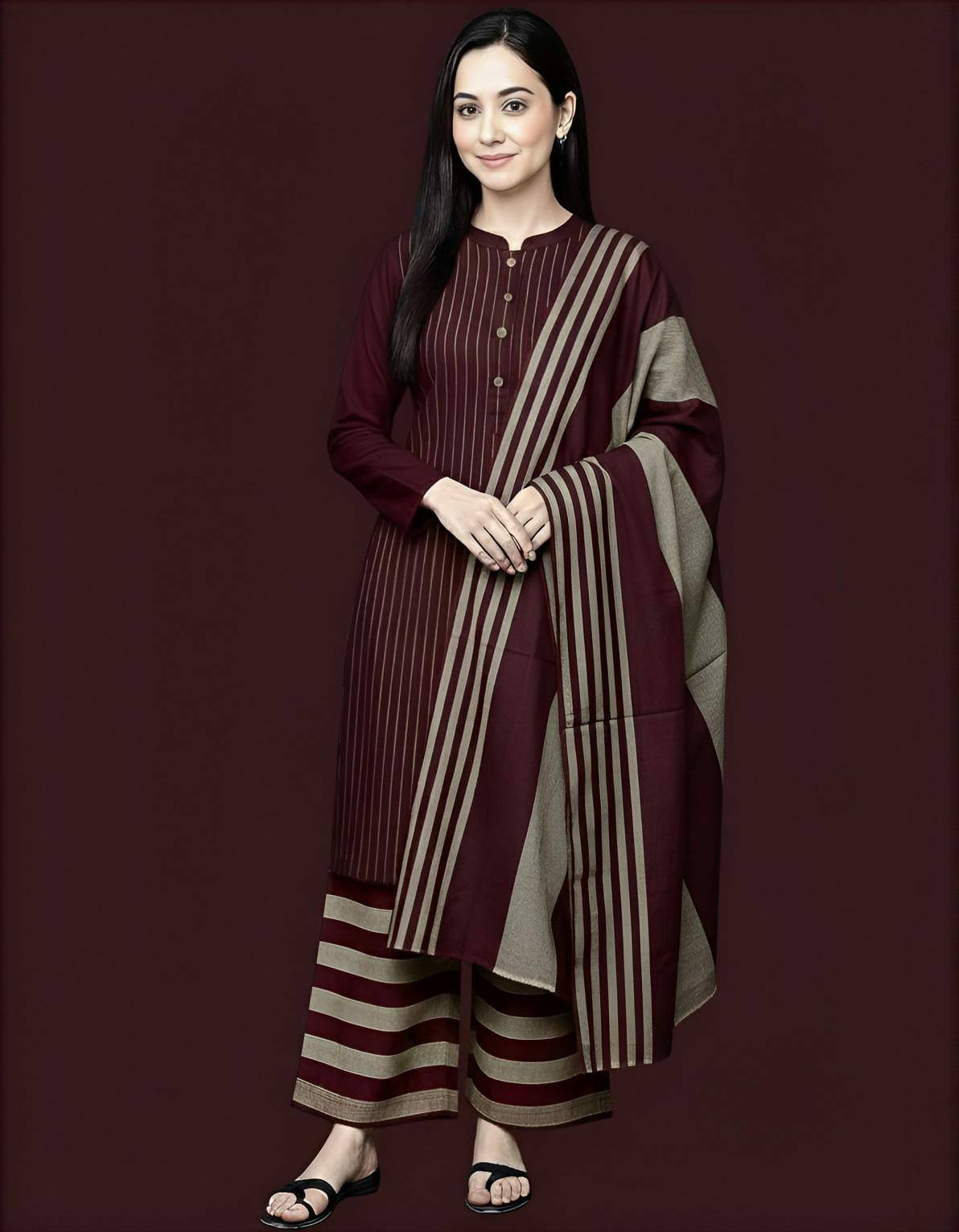 3 Piece Stitched Khaddar Suit - Ready To Wear