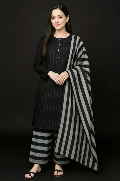 3 Piece Stitched Khaddar Suit - Ready To Wear