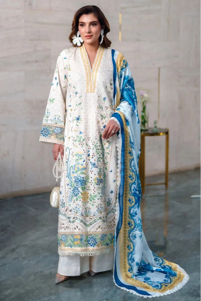 03-Pece Embroidered Lawn Suit With Silk Dupatta | Ready To Wear