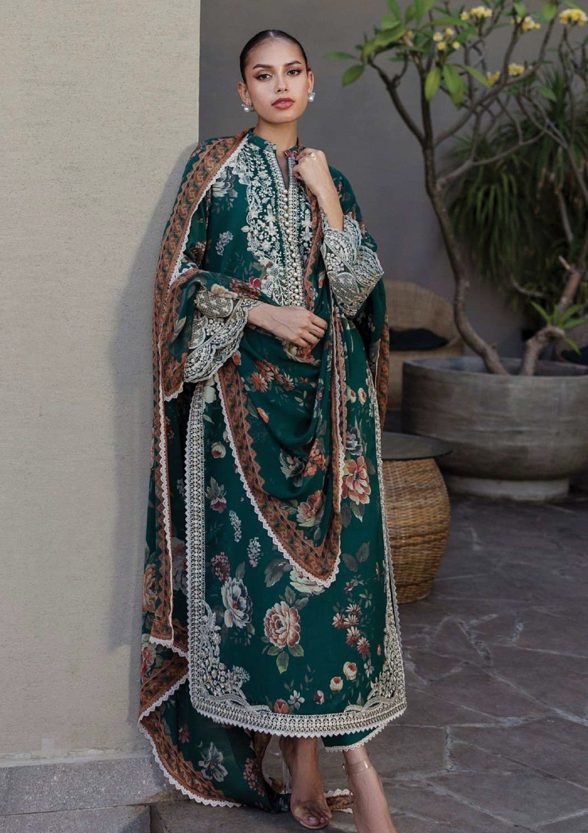 3 Piece Stitched Lawn Embroidery Suit - Ready To Wear