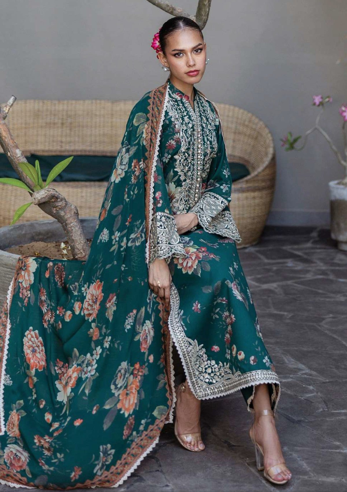 3 Piece Stitched Lawn Embroidery Suit - Ready To Wear