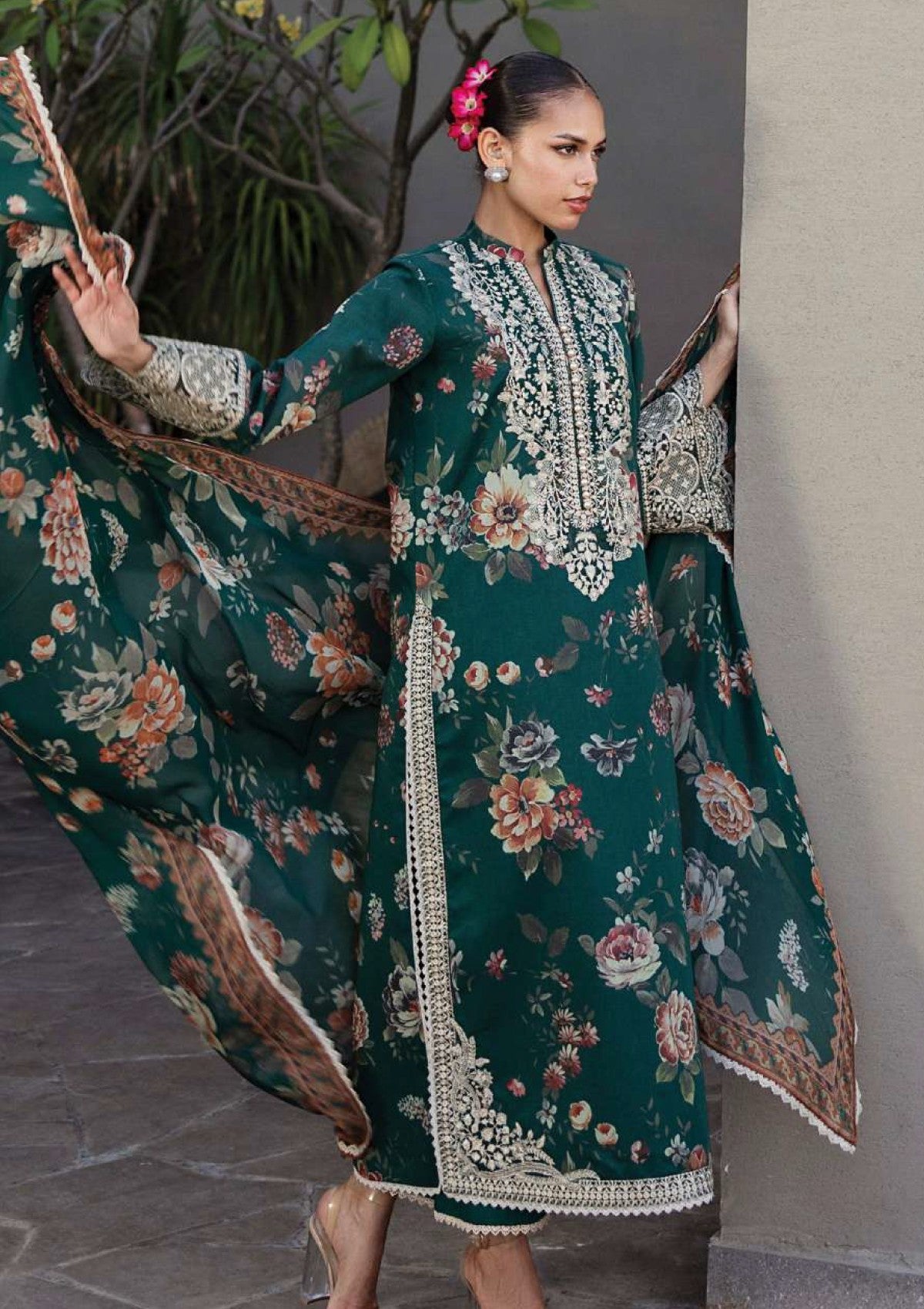 3 Piece Stitched Lawn Embroidery Suit - Ready To Wear