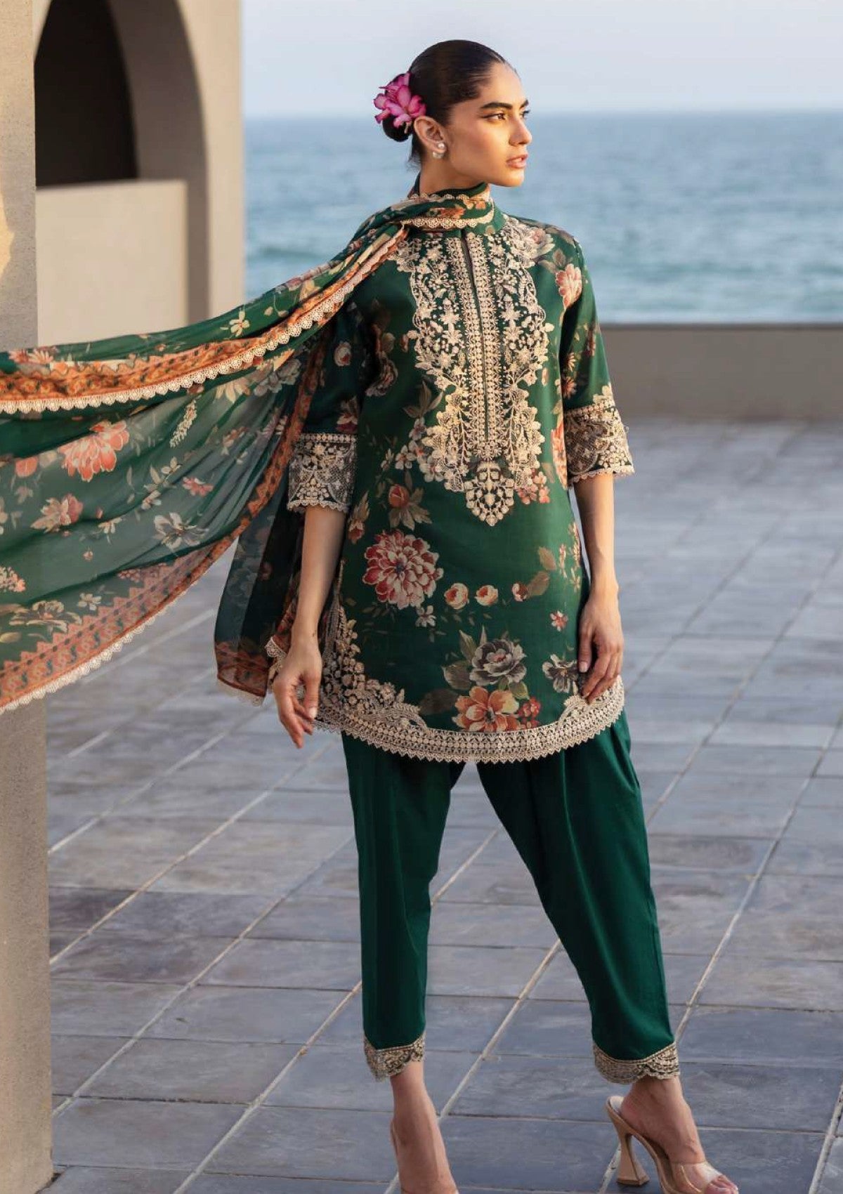 3 Piece Stitched Lawn Embroidery Suit - Ready To Wear